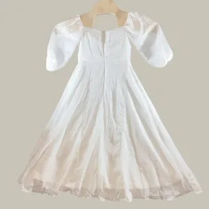 1144 | White Floral Textured Puff Sleeve Romantic‎ Midi Dress Women Size 8 thumbnail 2