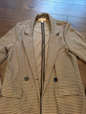 Philosophy Coffee/Tan Long Coat, Houndstooth, Size Medium - C11-661 thumbnail 3