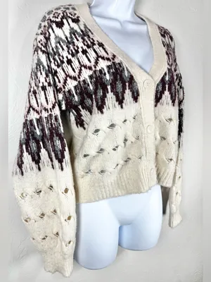 Steve Madden - Irisa Fair Isle Cable Knit Cardigan Size XS thumbnail 4