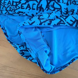 Aerie Real Beach Cheeky One Piece‎ Swimsuit Blue Black Graffiti Text Ribbed M thumbnail 6