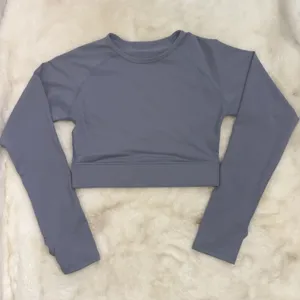 AYBL Athletic Minimalist Workout Seamless Long Sleeve Gray Crop Top Active Small thumbnail 1