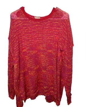 Easel Pink Confetti Knit Fringe Sweater size large thumbnail 1