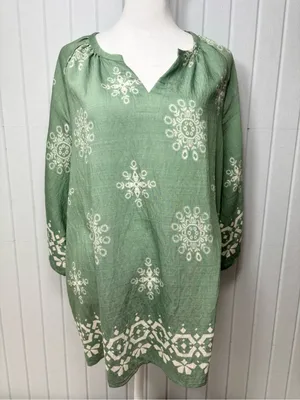Bebonnie Boho Embroidered Tunic Top - Sage‎ Green Size L NEW thumbnail 6