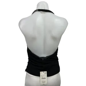NEW Zara Black Halter Cowl Neck Silver Glitter Strap Open Back Blouse Top Size S thumbnail 3