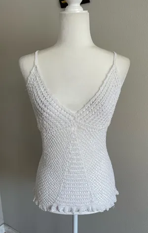 White Crochet V-Neck Camisole Tank thumbnail 1