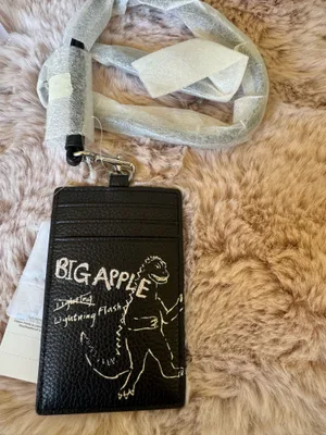 Coach ID Lanyard Card Case Wallet with Sketch Print in Black Pebble Leather NWT thumbnail 1