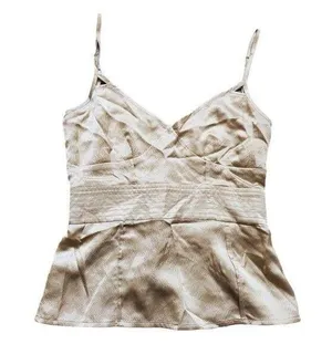 VTG Anthropologie Y2K Silk Tank Top Women 6 Tracy Reese Pink Zip Cami Peplum thumbnail 1