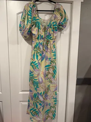 Billabong today’s wish Yellow Floral Tropical Maxi‎ Dress with Teal & Lavender thumbnail 2
