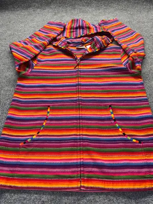 vintage Chico's Design Rainbow Striped Hooded Jacket thumbnail 3