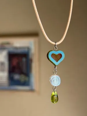 Handmade Czech glass beads fairy whimsy cute necklace🍃🌀🩵 thumbnail 3