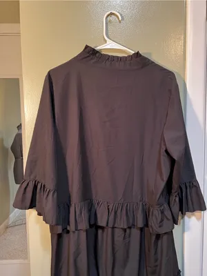 Women’s Size Large Mini Dress Black Ruffle V-Neck A-Line 3/4 Sleeve Collared LBD thumbnail 8