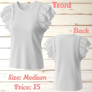 White Ruffle Sleeved Form Fitted Top Size M thumbnail 2