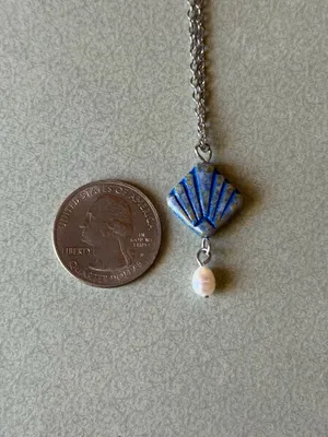 Handmade quality Czech glass fan & freshwater dangle necklace🌀 thumbnail 5