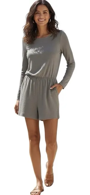 Wilfred Aritzia Romper Women's Sz Small Gray Pockets Long Sleeve Preppy Summer thumbnail 1