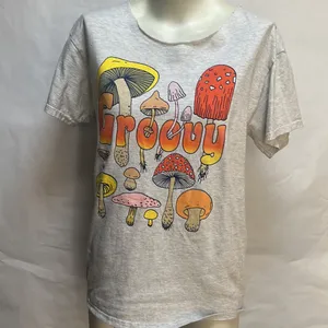 Groovy gray graphic off the shoulder T-shirt thumbnail 3