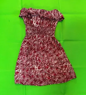 Off-Shoulder Smocked Floral Dress – Burgundy & Cream thumbnail 3