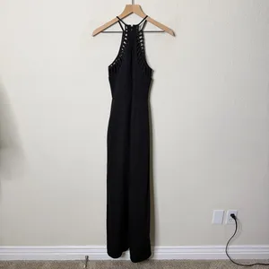 NWT‎ NBD Black Maxi Dress High Neck Lattice Cutout High Slit Womens Size S thumbnail 4