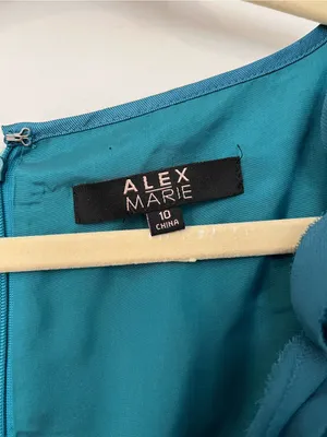 Alex Marie Teal Satin Sleeveless Rosette Neck Cocktail Dress party wedding guest thumbnail 2