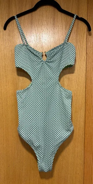 Aerie Green One Piece Swimsuit Sample with Cutouts - Size Small thumbnail 1