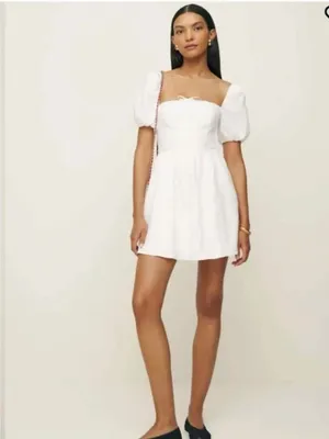 NWT Reformation MALVINA LINEN Puff Sleeve Mini DRESS 10, WHITE thumbnail 7
