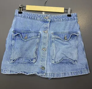 Q2 Skort Womens Medium Blue Denim Utility Button Front Pockets Casual Mini thumbnail 1