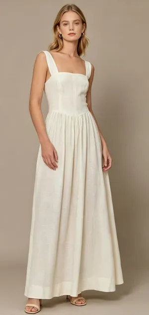 NWOT Farm Rio Stretch Linen Blend Cami Maxi Dress Size XS Classic Off White thumbnail 1