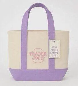 NWT Trader Joe's Rare Limited Pastel Lavender Mini Canvas Tote Lunch Bag thumbnail 1