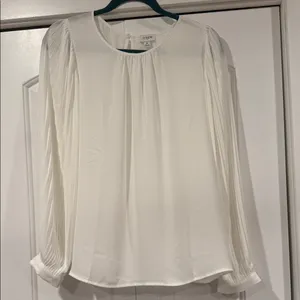 J. Crew White‎ Pleated Long-Sleeve Blouse medium thumbnail 2