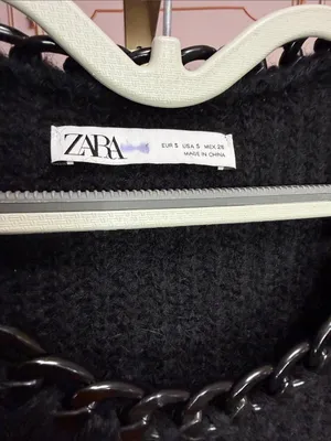 Zara Black Chunky Knit Sweater Chain Trim Neckline Long Sleeve Pullover. Size S thumbnail 4