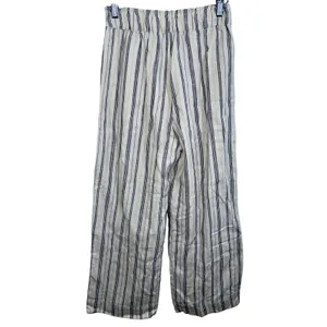 Abercrombie & Fitch Cream Navy Blue Striped Linen Wide Leg Pants Womens Size S R thumbnail 2