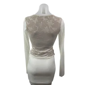 I.AM.GIA Yvette Womens Sheer Mesh Floral Lace V Neck Long Sleeve Blouse Top Sz S thumbnail 5