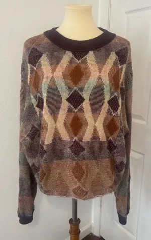 Free People Diamond Days Sweater Wool Mohair Grandpa Cottage Retro Size Large thumbnail 1