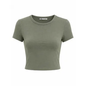 Zara Olive Green Faded Wash Cropped Baby Tee Women’s Large thumbnail 2