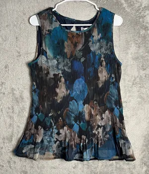 Vintage Y2k Pleated Abstract Print Tank Artwear Top Sculptural Size Large‎ New thumbnail 1