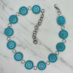 Chunky Blue Studded Concho Silver Chain Belt XS/Small (XS/S) Western Statement ✨ thumbnail 1