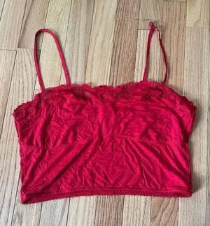 Victoria's Secret Red Lace Cami Crop Tank Top Large Sleep Lounge Pajama Romantic thumbnail 1