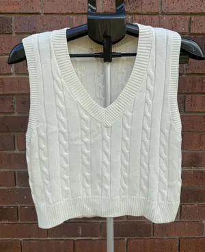 Altar’d State Sleeveless Niki Cable Knit Sweater Vest Top Cream Cropped Size XS thumbnail 1