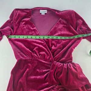 Style Cheat‎ 50O Velvet Mini Dress Long Sleeve Hot Pink Wrap Cocktail Party US 6 thumbnail 10