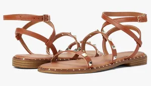 Madden Girl Heist Cognac Paris Strappy Sandals with Gold Pyramid Studs, Sz 10 thumbnail 1