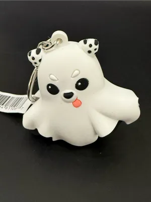 SPIRIT HALLOWEEN Ghost Dog Puppy 3D Polka Dot Ears Figural Bag Charm Keychain thumbnail 2