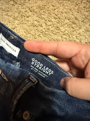 Good American Dark Blue Straight-Leg Distressed Jeans thumbnail 3