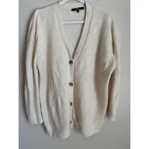 Quince Mongolian Cashmere Oversized Boyfriend Cardigan Sz Med Cream Sweater thumbnail 2