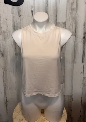 Fabletics Cream Crop Tank Top Womens Size Small S Activewear Muscle Tee thumbnail 1