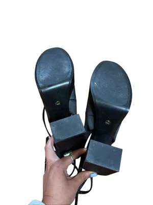 Zara Black Satin Platform Slingback Chunky Platform Heels Size 39 / 8.5 thumbnail 3