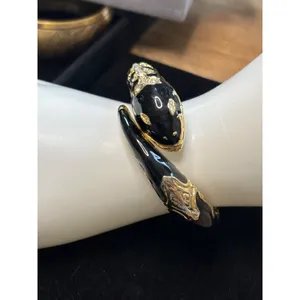 Gold & Black Snake-Inspired Hinged Bangle Bracelet With Rhinestone Embellishment thumbnail 8