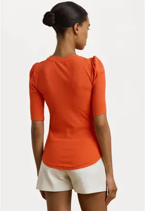 New Lauren Ralph Lauren orange ribbed top size M thumbnail 2
