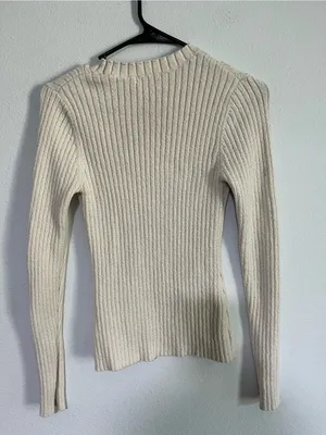 H&M Women’s Cream Ribbed Long-Sleeve Sweater thumbnail 4