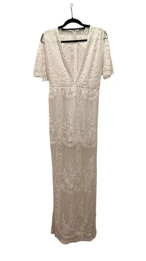 Eleter White Lace V-Neck Maxi Romper Dress Women's Boho Party Outfit Small thumbnail 4