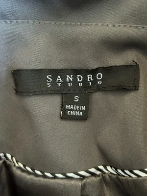 Sandro Studio Gray Ruffle Neck Double Breasted Short Trench Coat Size Small thumbnail 5