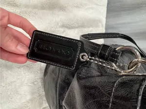 Coach Alex Signature Black Patent Leather Double Handle thumbnail 3